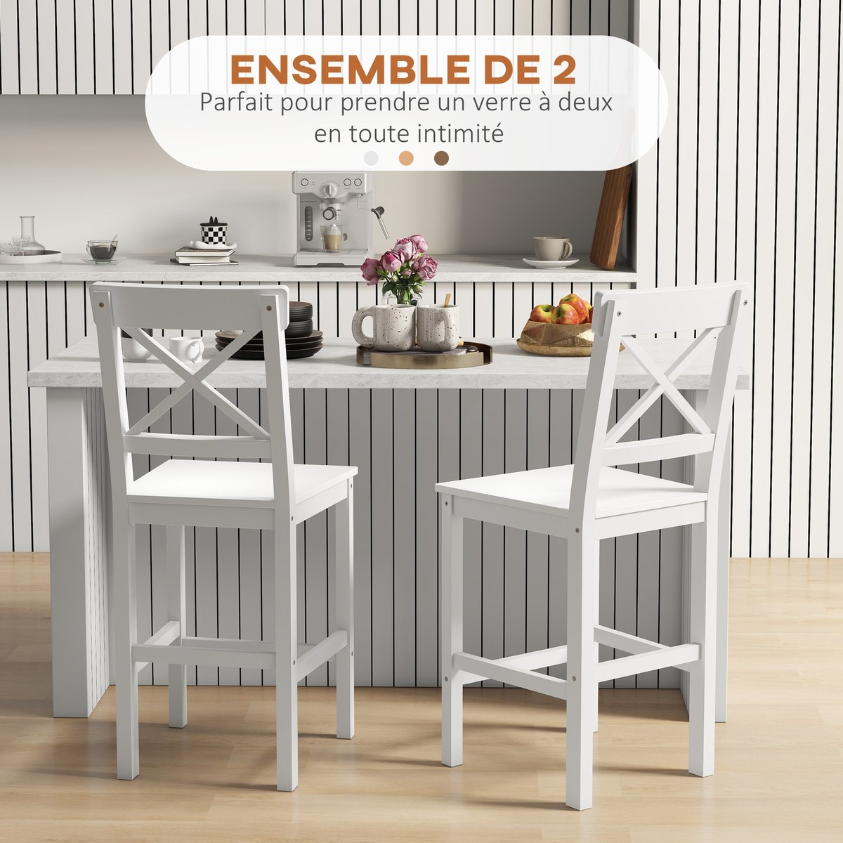 Tabouret de bar Bois de pin Blanc blanc, HOMCOM