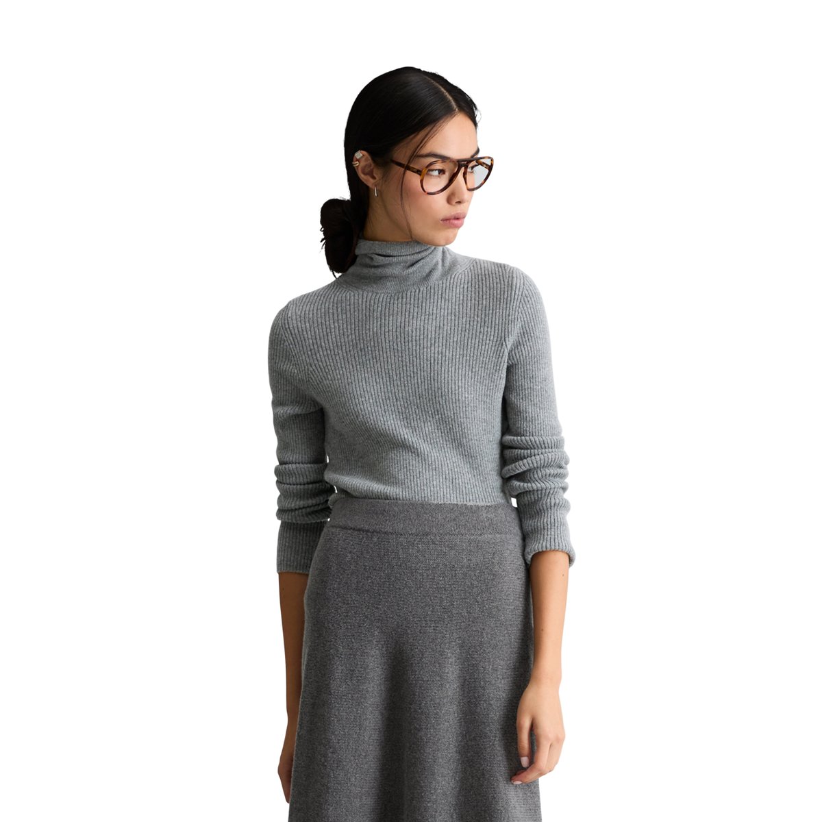 Pull à col roulé ajusté en un mélange doux de laine vierge et de viscose gris, MARC O’POLO DENIM