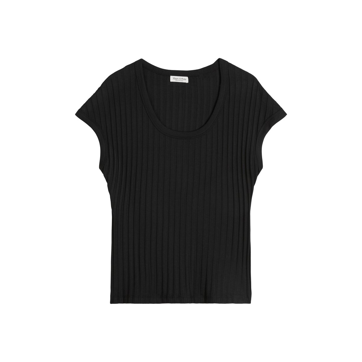 T-shirt Pointelle slim en doux mélange Modal-Organic-Cotton noir, MARC O'POLO