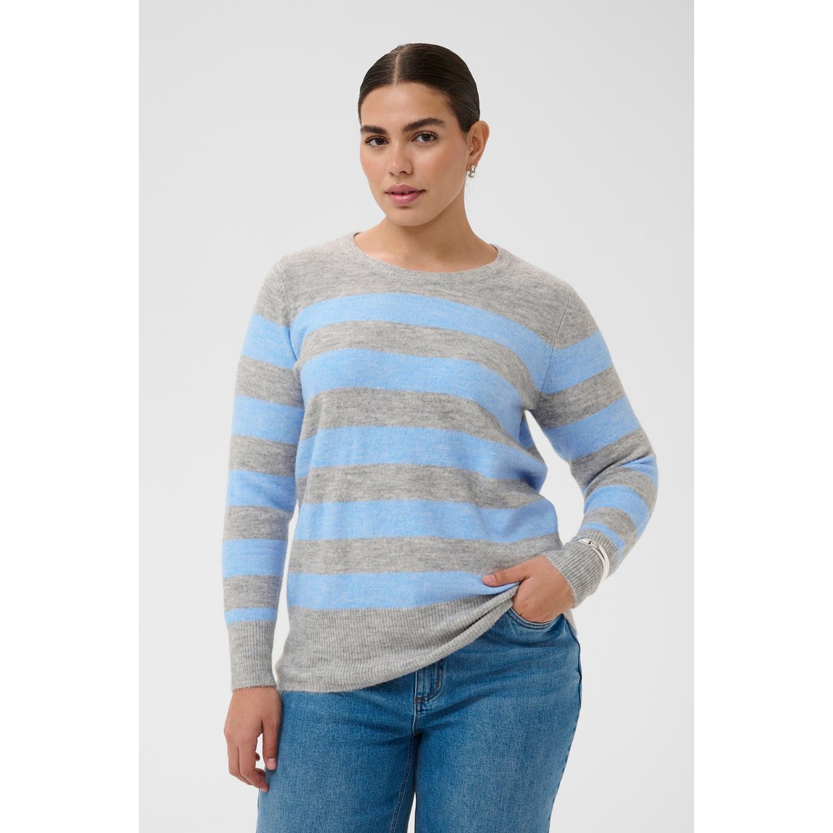 Pullover tricoté gris bleu light grey mel./blue melange, KAFFE CURVE