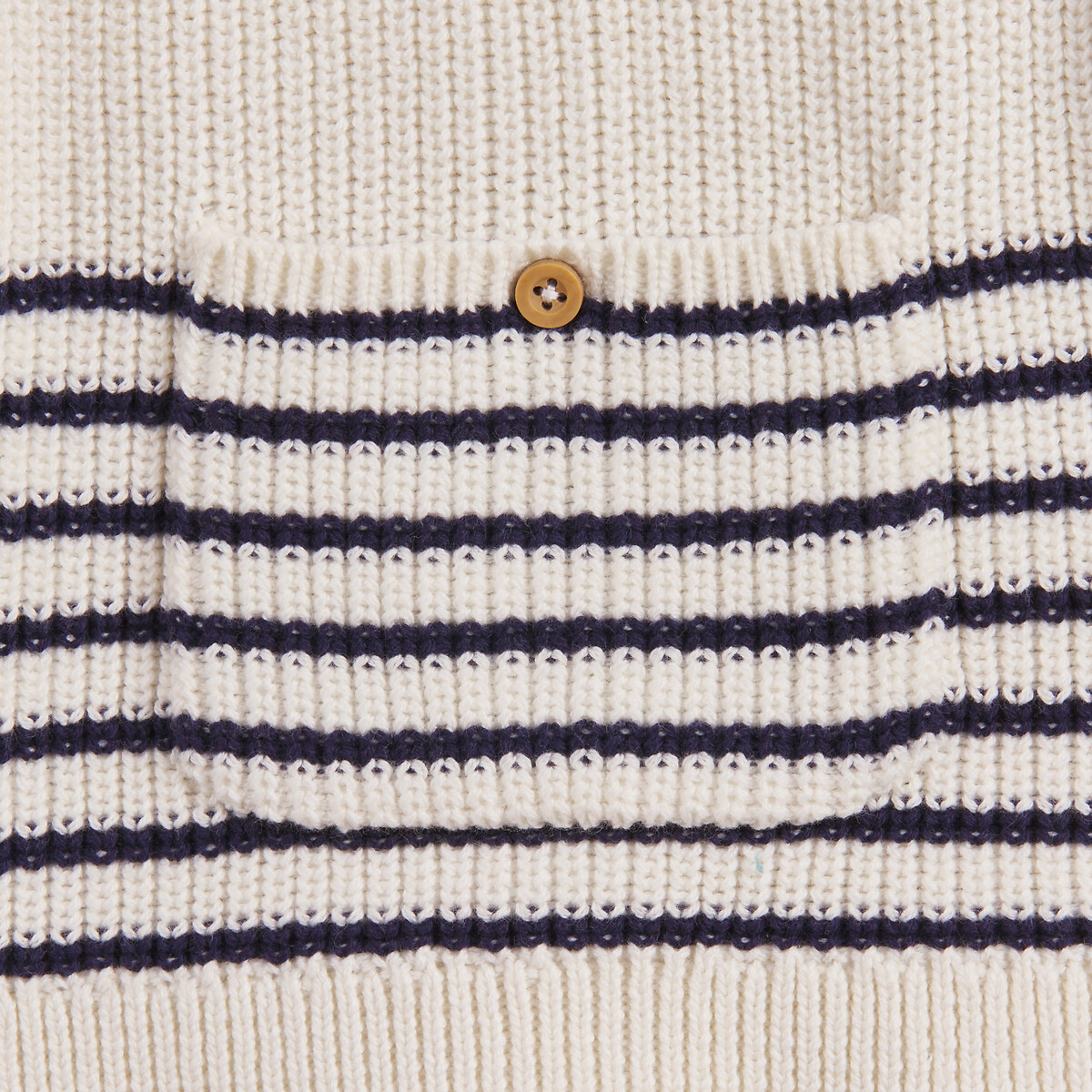 Pull col rond en grosse maille, boutonné dos rayé bleu, LA REDOUTE COLLECTIONS