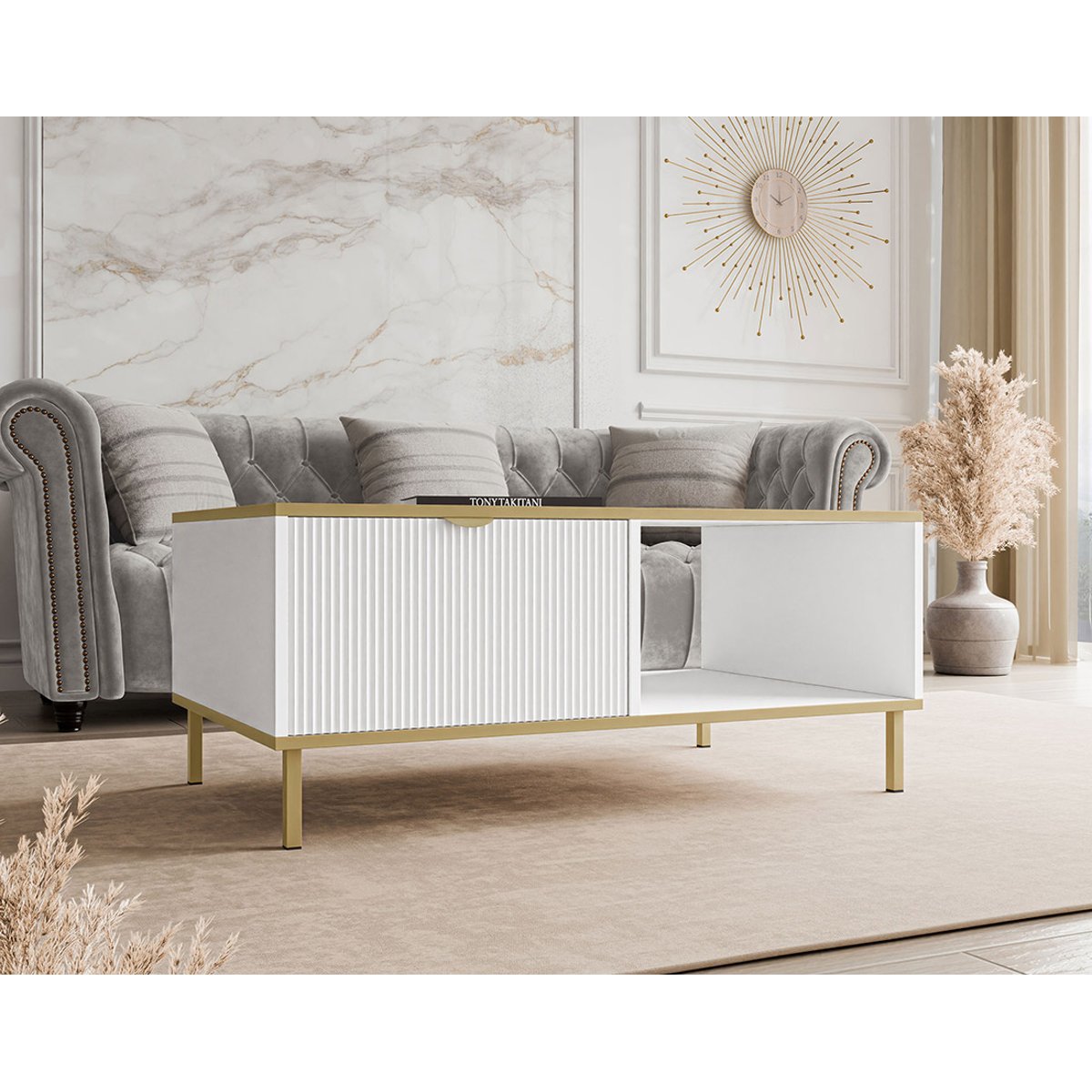 Table basse - HOPE blanc / doré, BEST MOBILIER