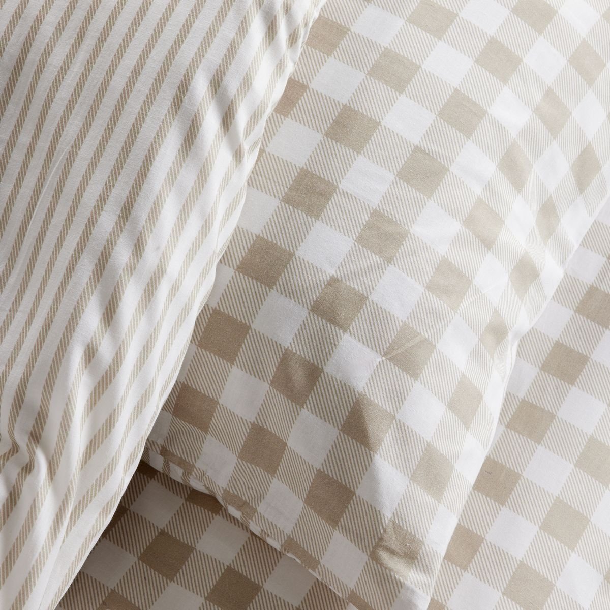 Parure de lit imprimé A carreaux coton FLANELLE blanc, TODAY