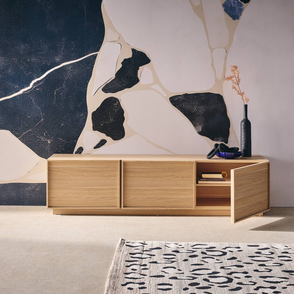 Meuble TV décor bois 3 portes 140cm KUBA noyer, SWEEEK