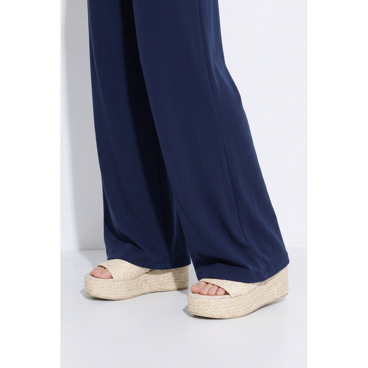 Pantalon en jersey, jambe large et évasée marine, ULLA POPKEN