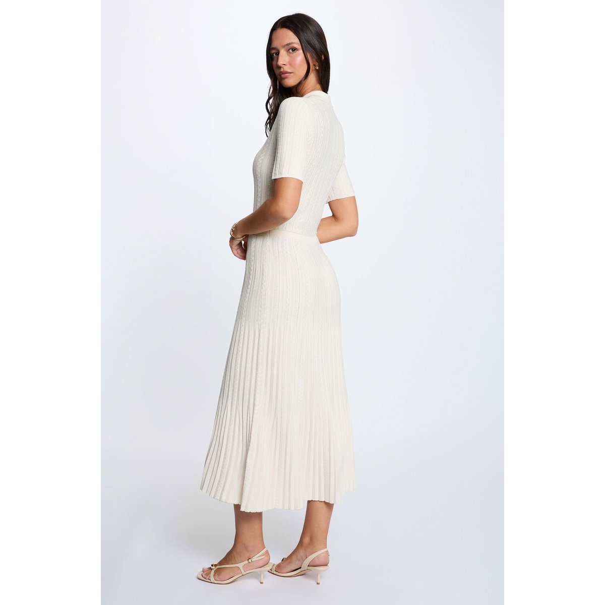 Robe tricot col à revers ivoire, MORGAN