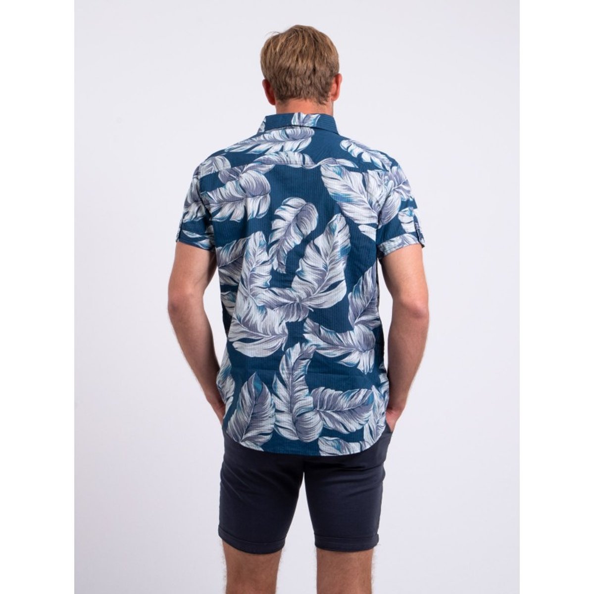 Chemise Manches Courtes Pur Coton Motifs Detat bleu, RITCHIE
