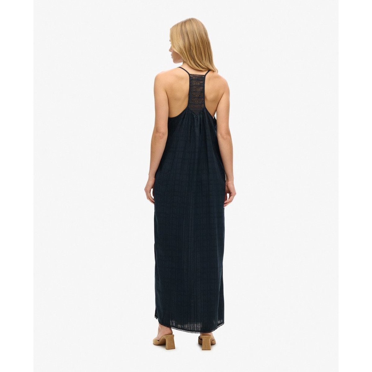 Robe de plage dos nu longue en dentelle bleu marine éclipse, SUPERDRY