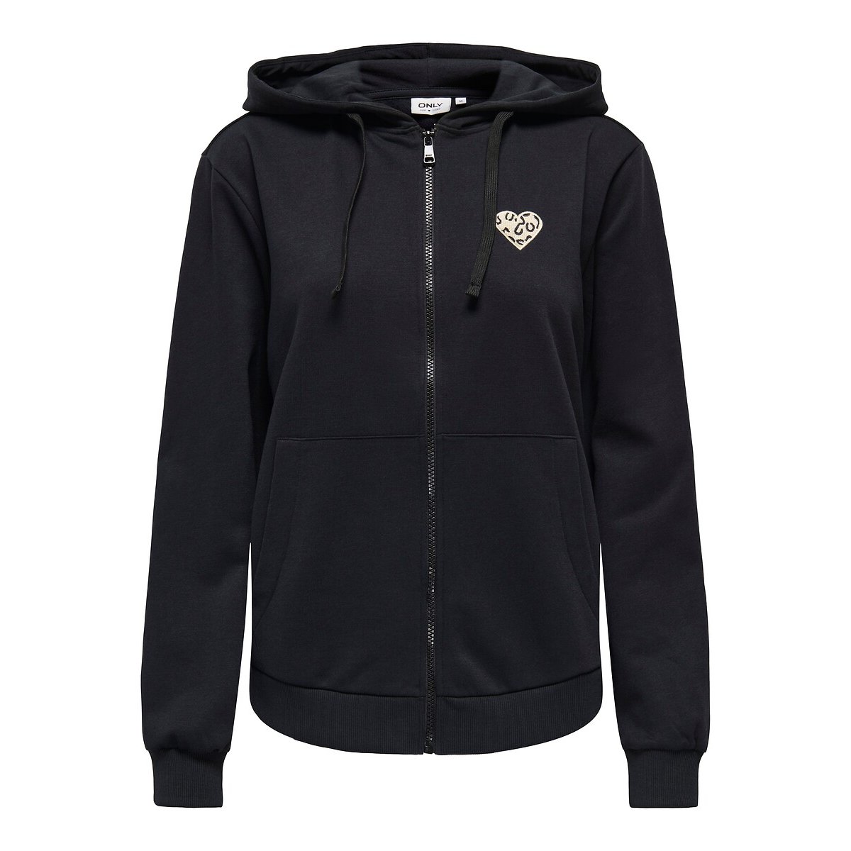 Kapuzenpullover mit Reißverschluss und Herz-Applikation auf der Brust schwarz, ONLY