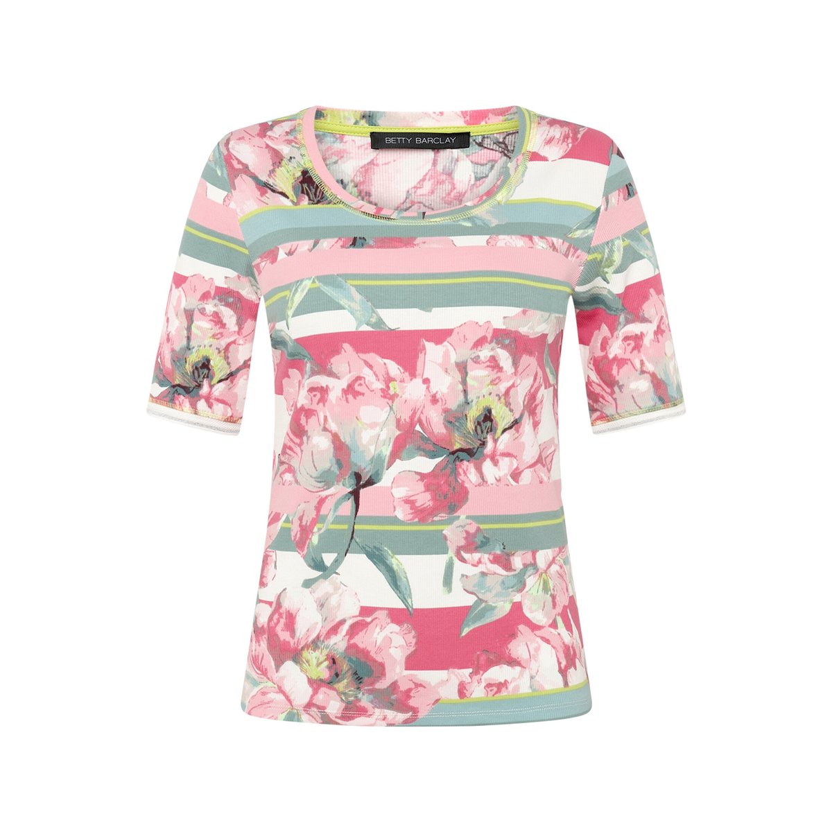 T-shirt basique de texture côtelée rosé/cream, BETTY BARCLAY