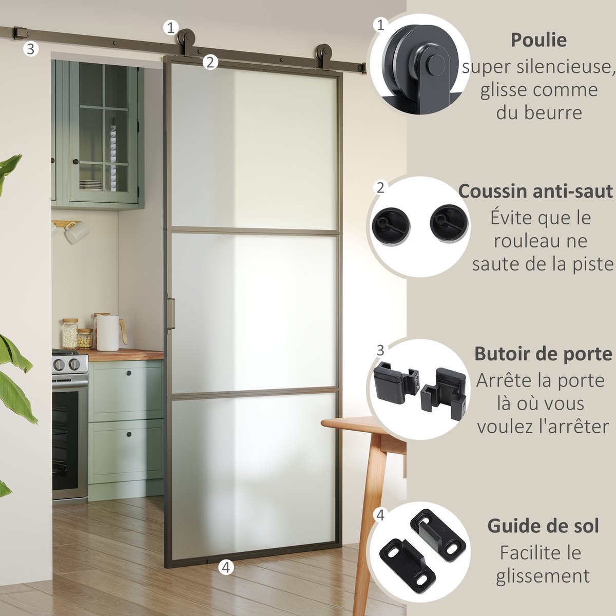 Kit de quincaillerie pour porte coulissante noir, HOMCOM