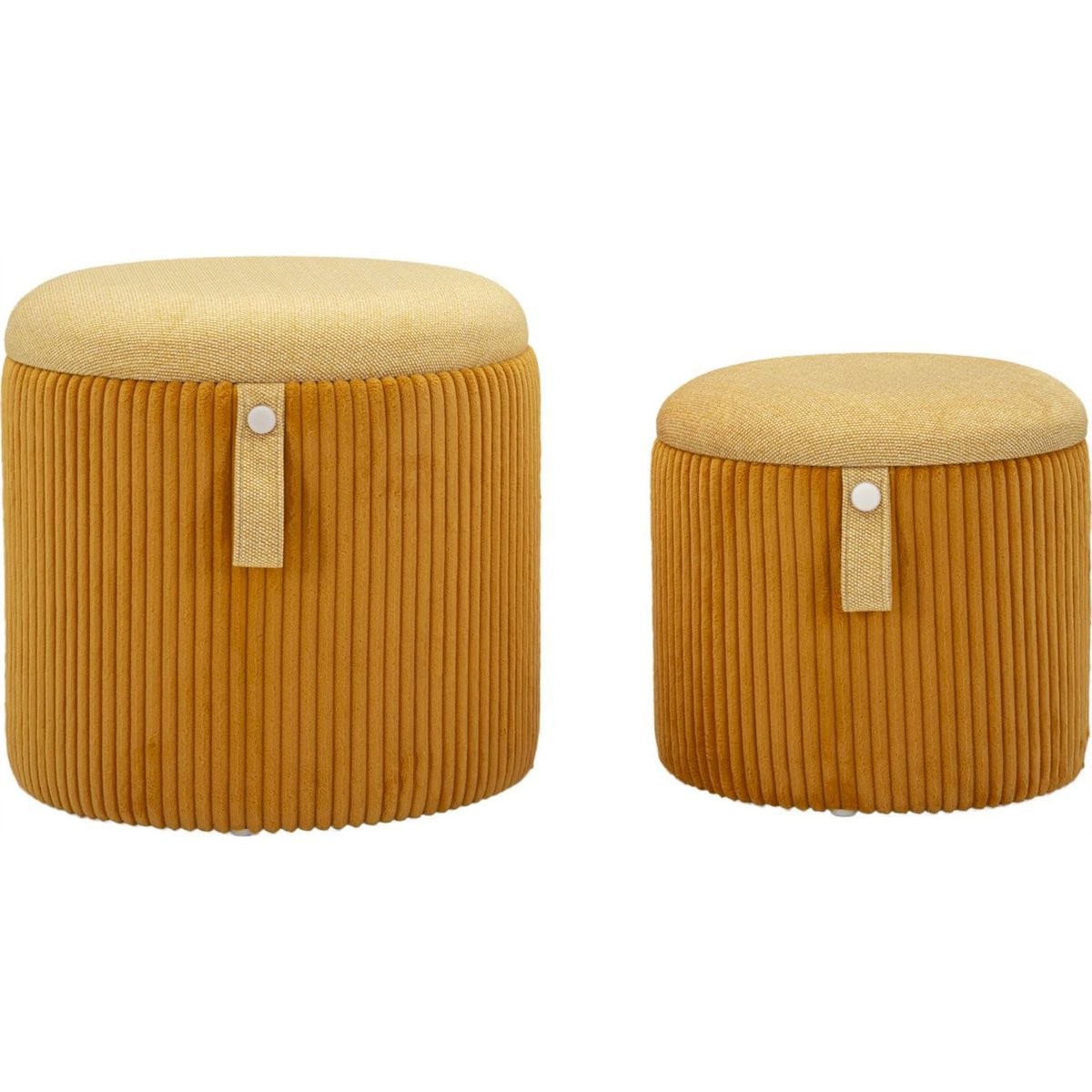 Lot de 2 poufs coffres ronds MODERN moutarde, RECOLLECTION