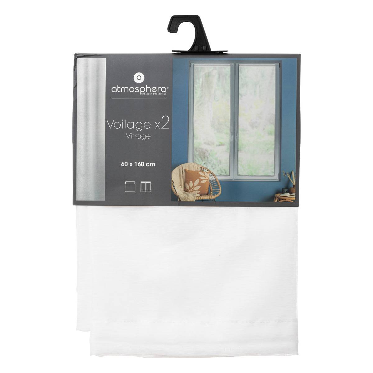 Lot de 2 voilages épurés MOLY blanc, ATMOSPHERA