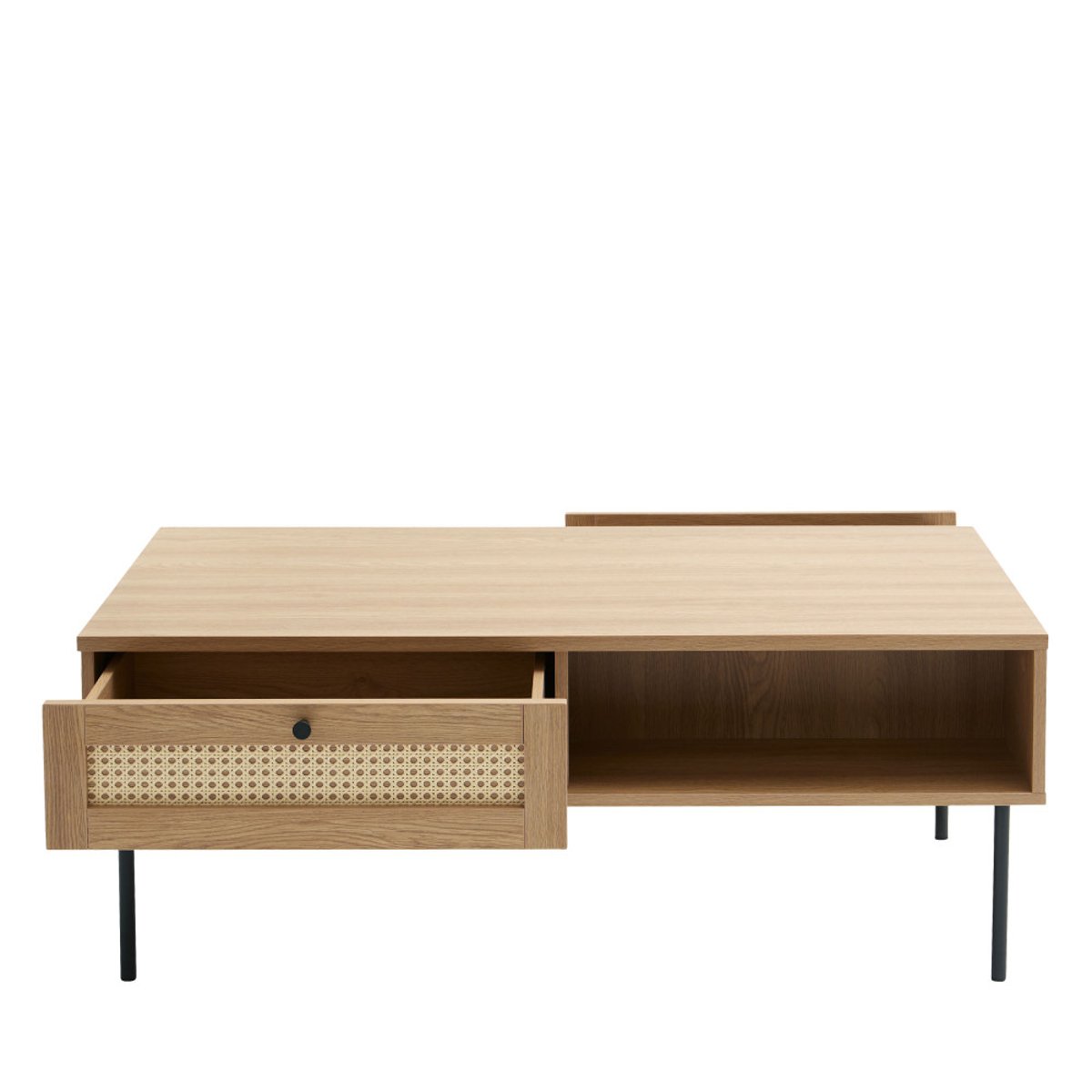 Table basse 2 tiroirs en bois et métal- RINTO bois clair, DRAWER