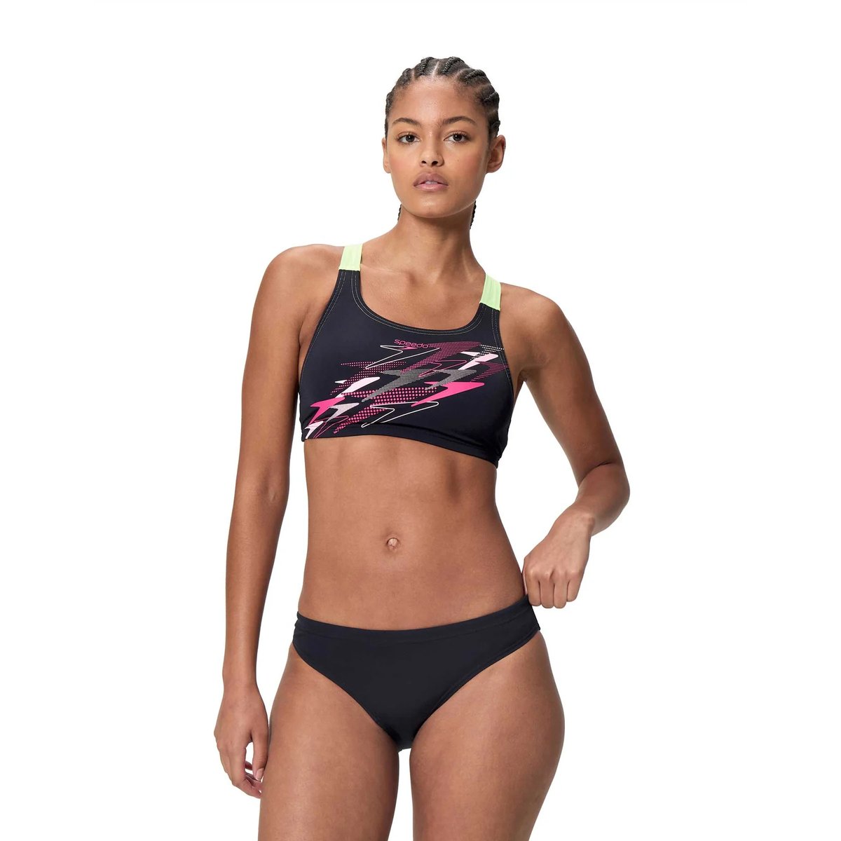 Maillot de bain 2 pièces motif/style logo répété MEDLEY noir / vert clair imprimé, SPEEDO