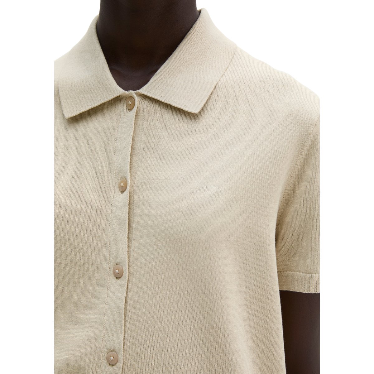 Cardigan style polo regular en fil de coton pur beige, MARC O'POLO