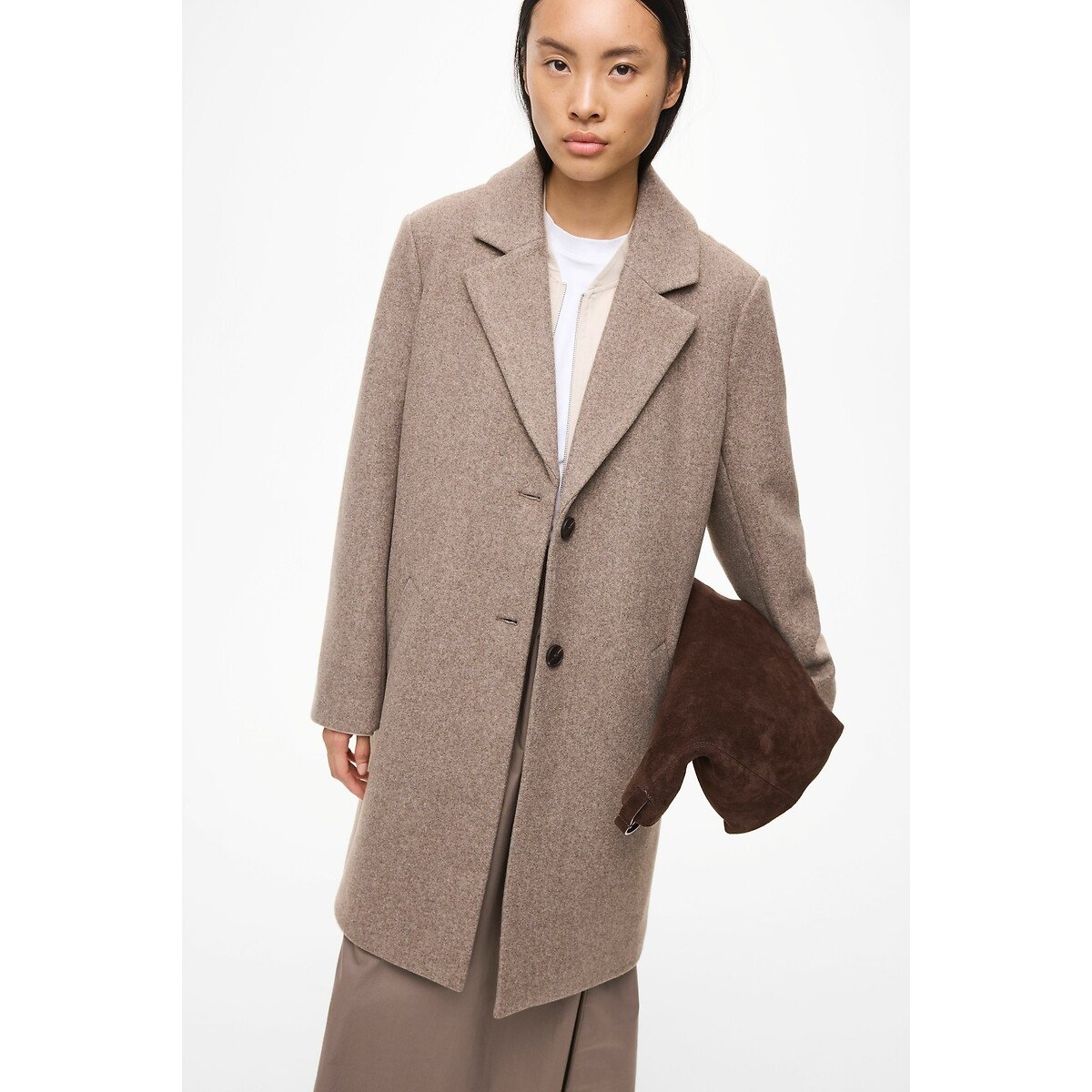 Manteau mi-long boutonné taupe, VILA
