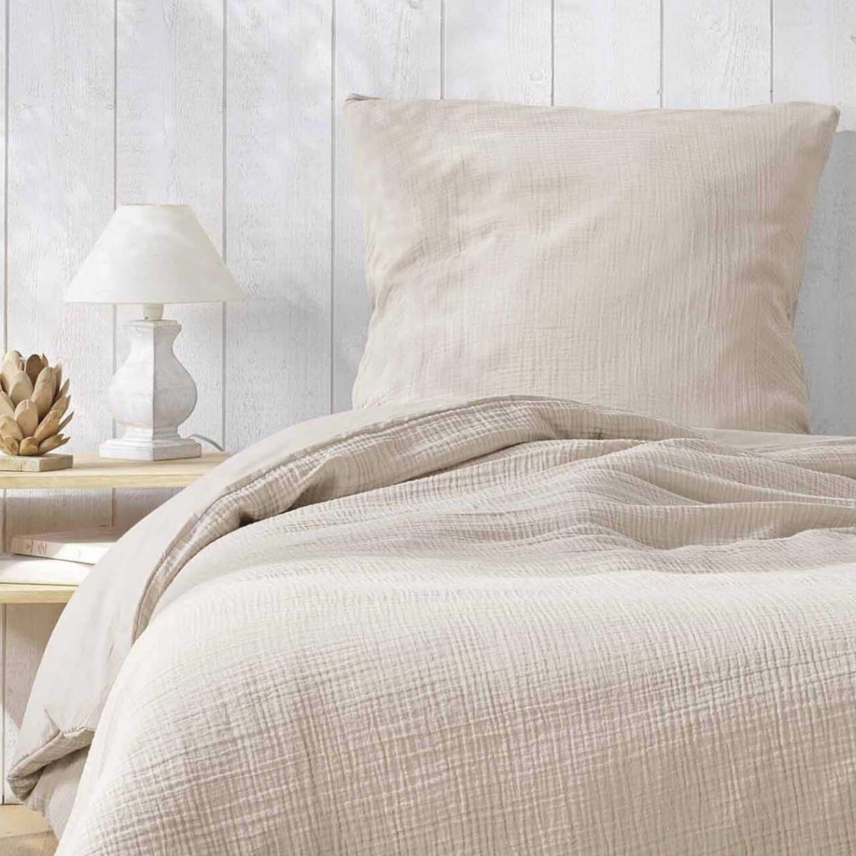 Parure de lit gaze de coton angelia beige, DOUCEUR D'INTÉRIEUR