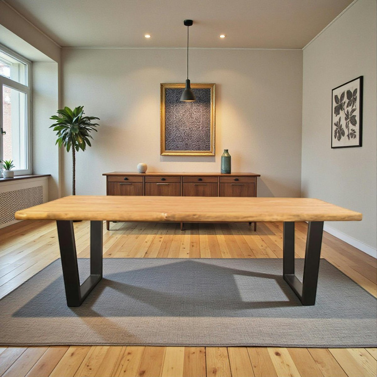 Table à manger bois de teck recyclé, pieds en U 240 cm TIMOR bois naturel, PIER IMPORT