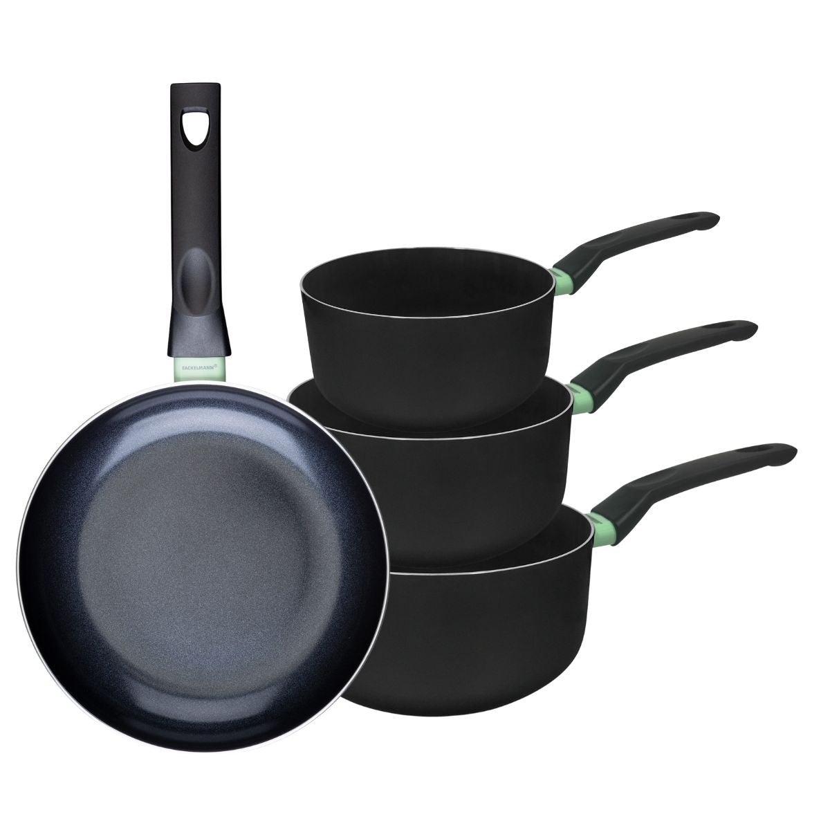 Batterie 1 poêle 24cm + 3 casseroles 16/18/20cm BRANDAO noir|vert, FACKELMANN