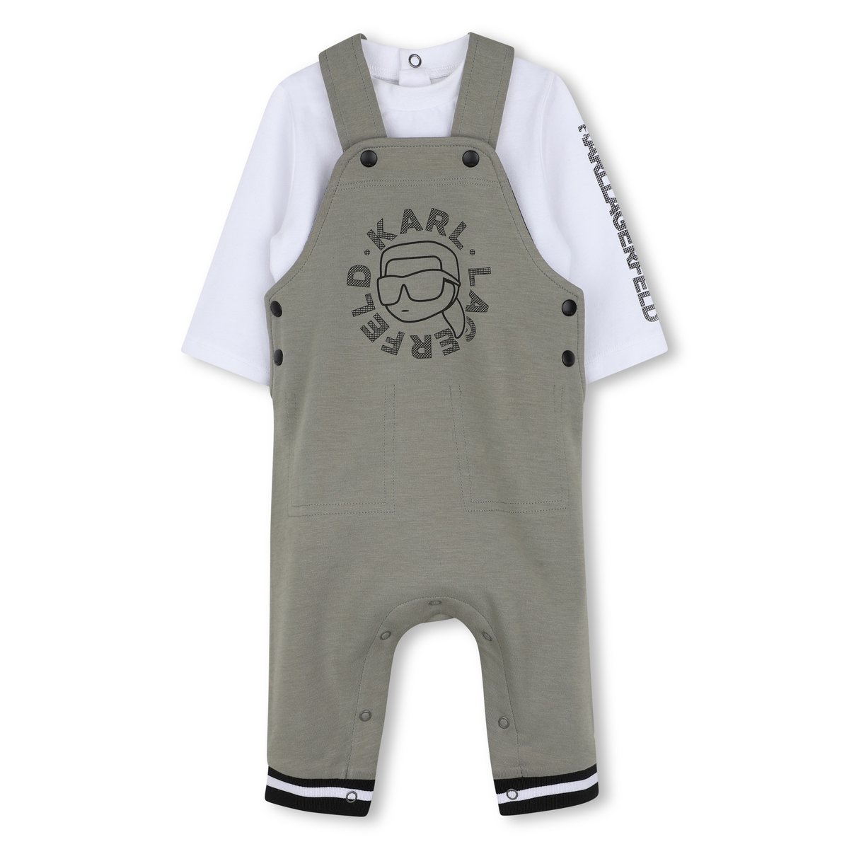 Ensemble salopette et tee-shirt kaki clair, KARL LAGERFELD KIDS