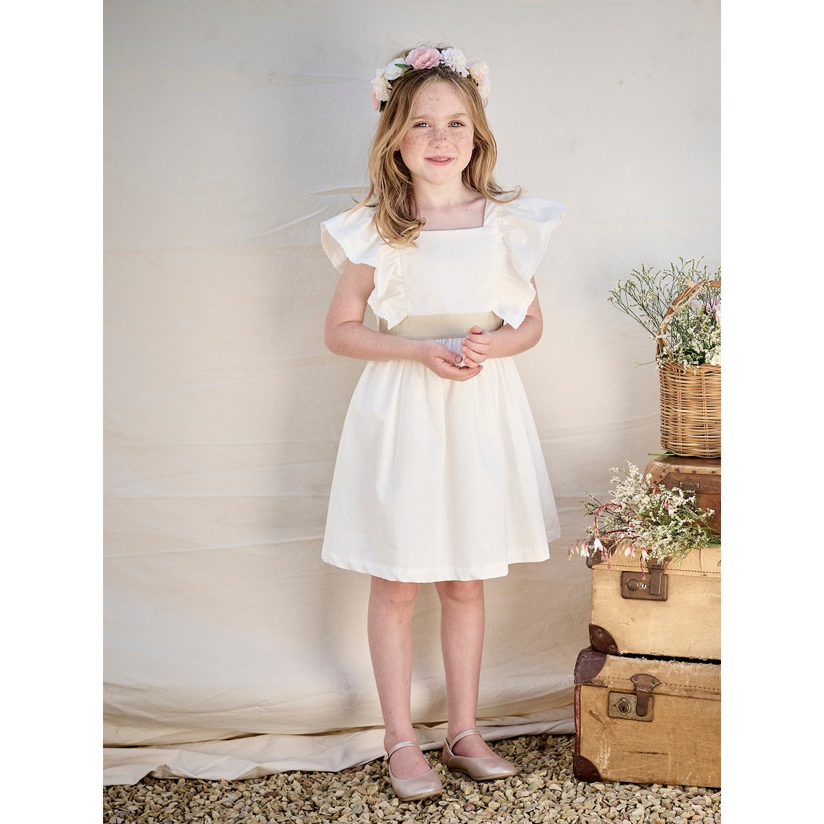 Robe cérémonie ceinture dorée blanc, VERTBAUDET