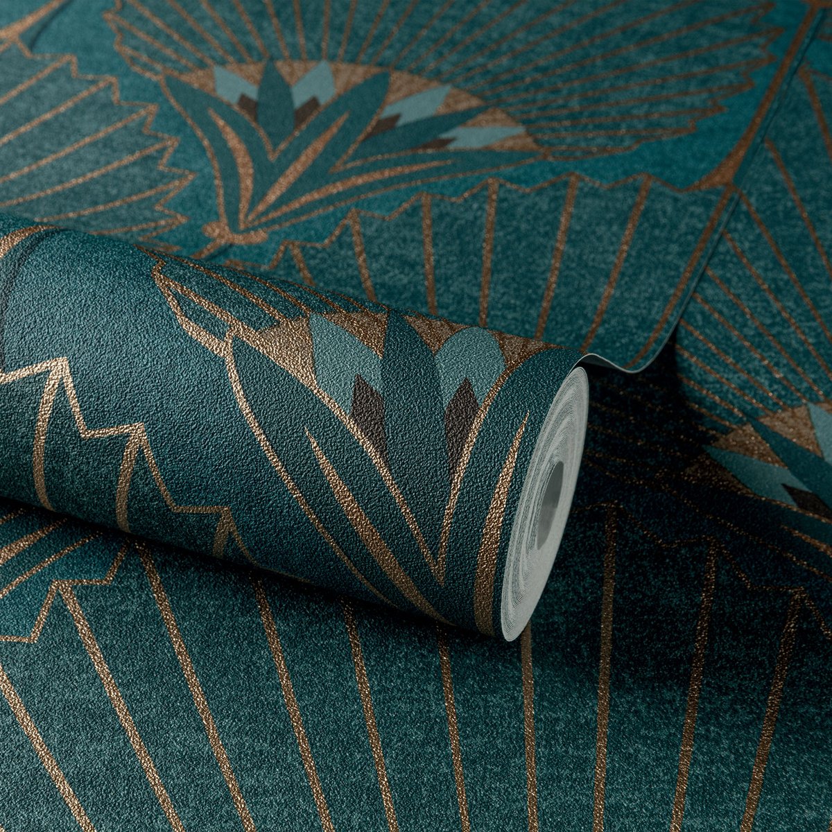 Papier peint art déco bleu paon bleu, HEXOA