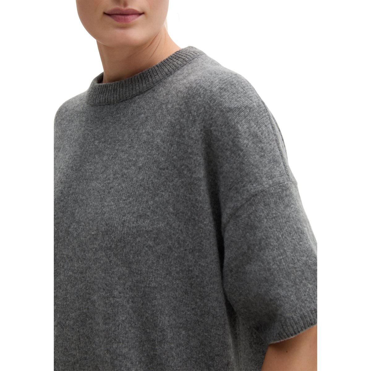 Pull à manches courtes ample en laine mérinos douce gris, MARC O'POLO