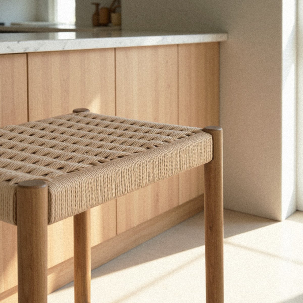 Tabouret de bar en corde tressée et bois H65cm- PAOLO bois clair, DRAWER