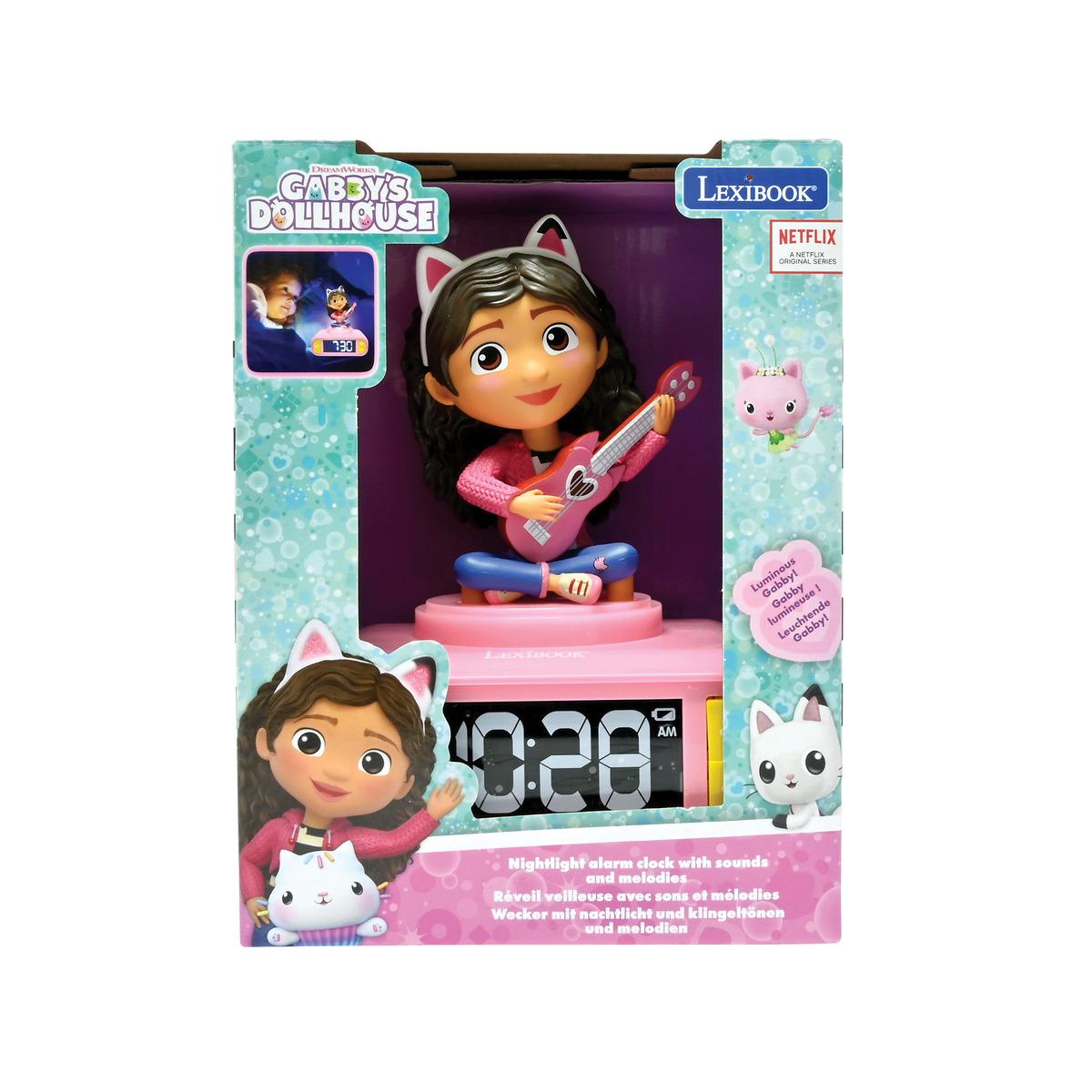 Réveil avec Veilleuse Lumineuse Gabby Dollhouse en 3D rose, LEXIBOOK