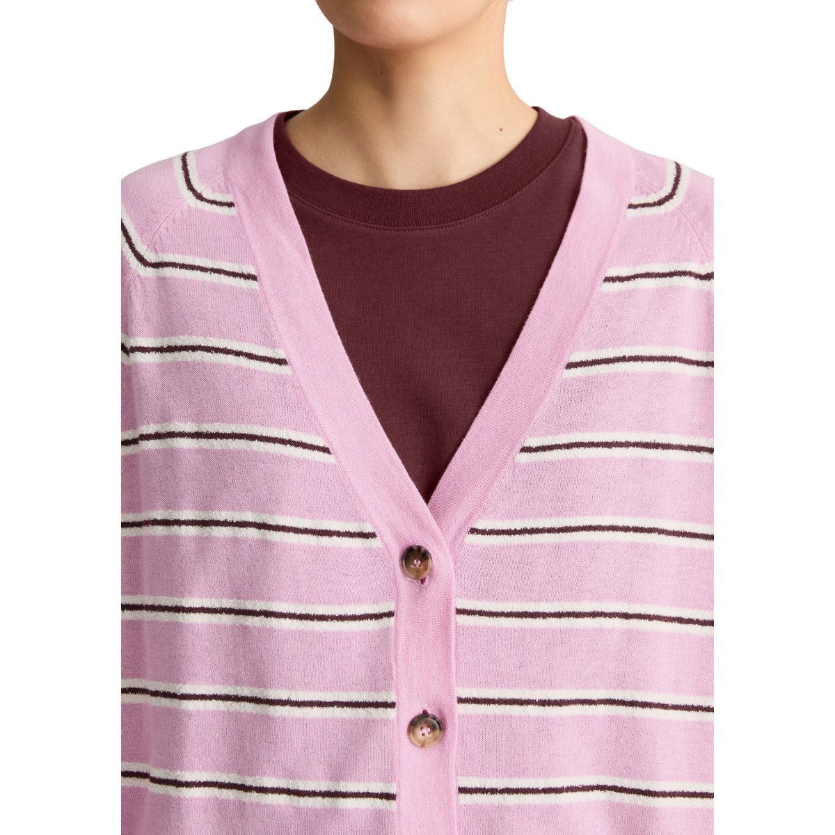 Cardigan rayé regular en mélange coton-modal organique rose, MARC O’POLO DENIM
