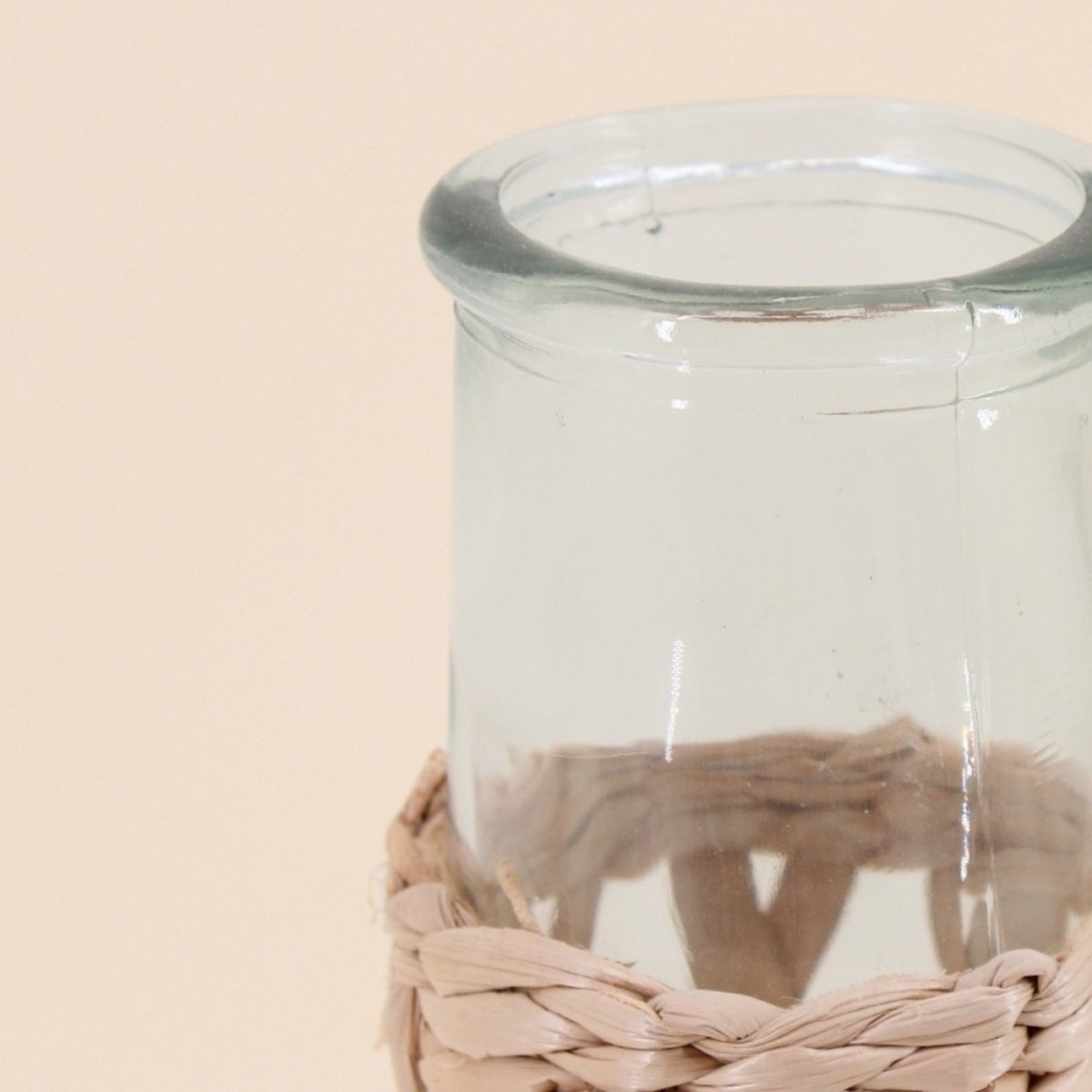 Vase rond en verre et fibres naturelles, H34cm naturel, ORNAMI