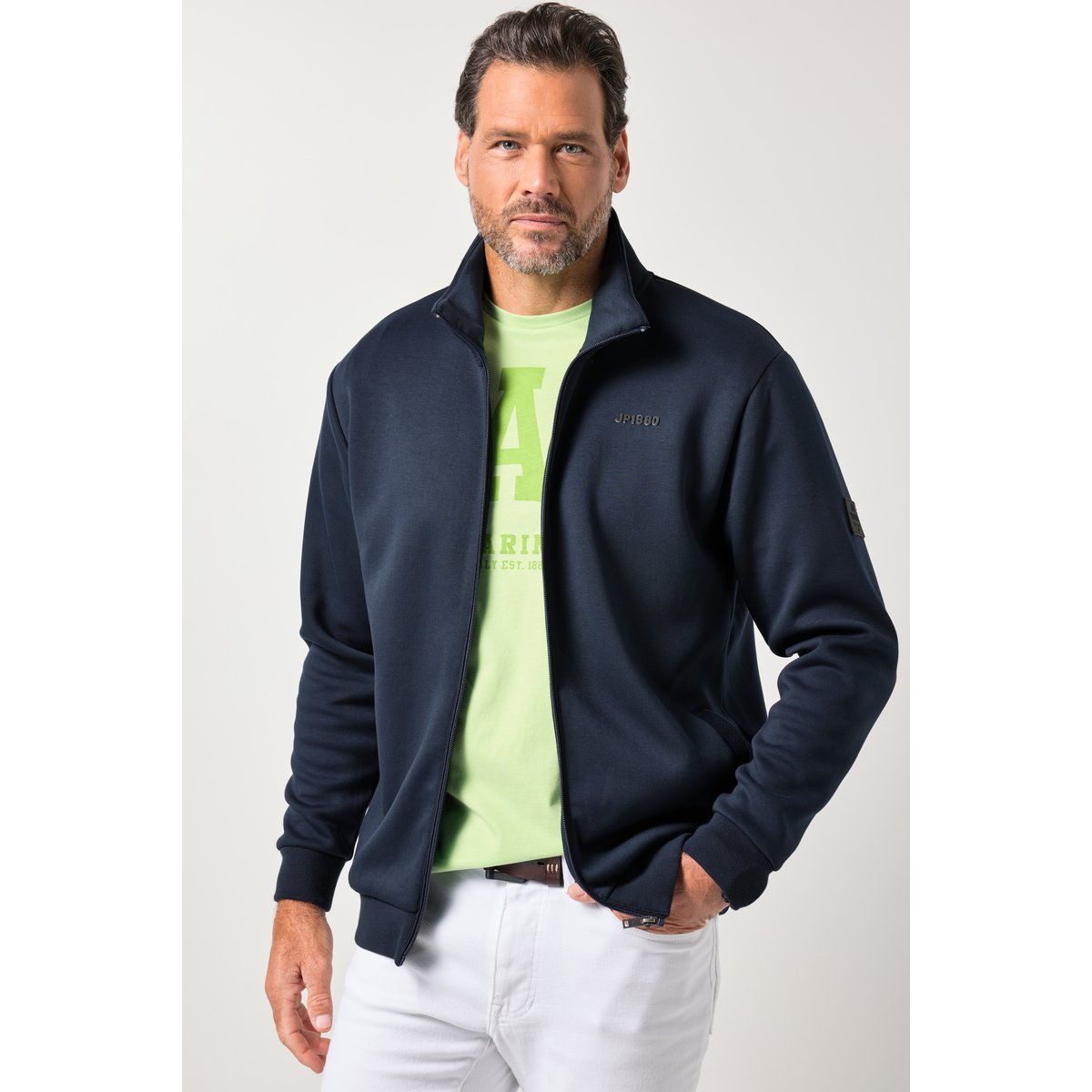 Veste en molleton Interlock, col montant bleu marine, JP1880