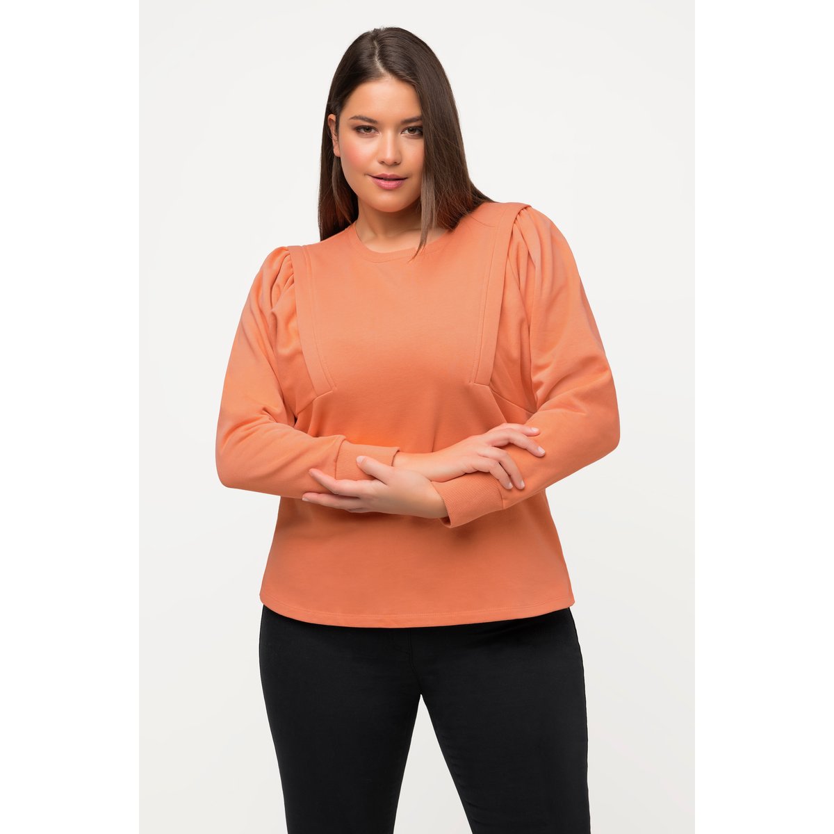 Sweat-shirt, col rond rouge-beige, ULLA POPKEN