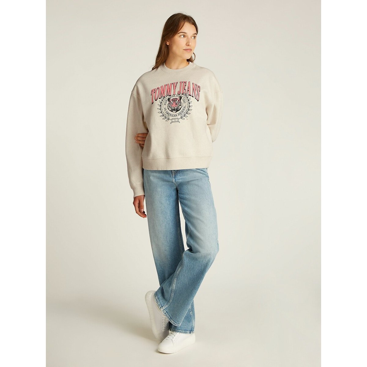 Felpa girocollo beige, TOMMY JEANS