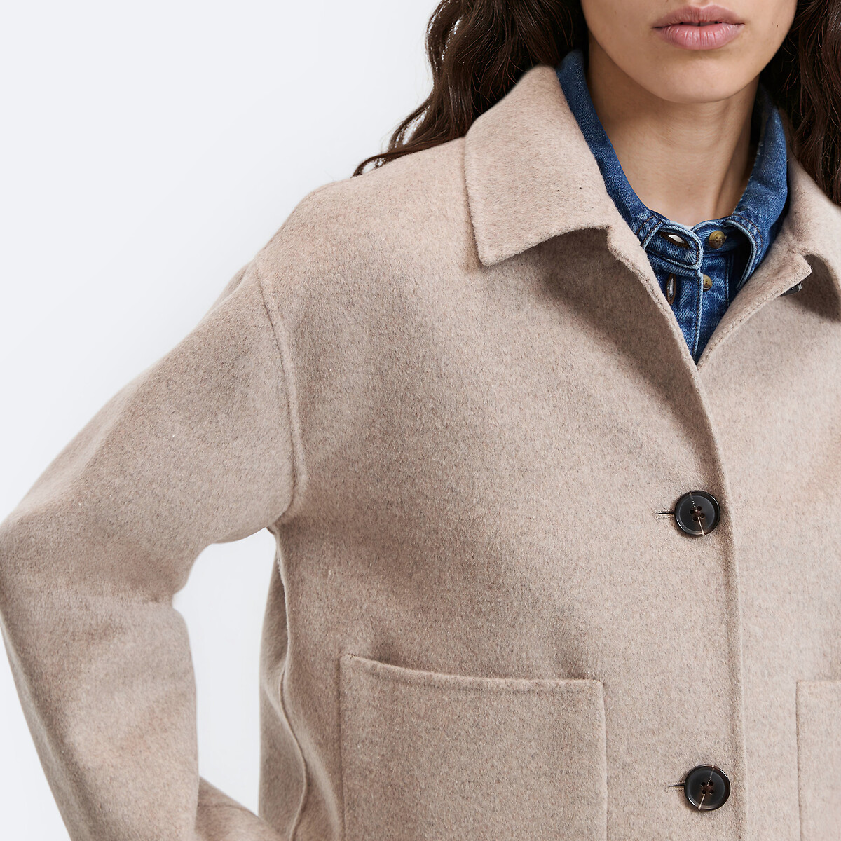 Cappotto corto fatto a mano in misto lana beige chiné, LA REDOUTE COLLECTIONS