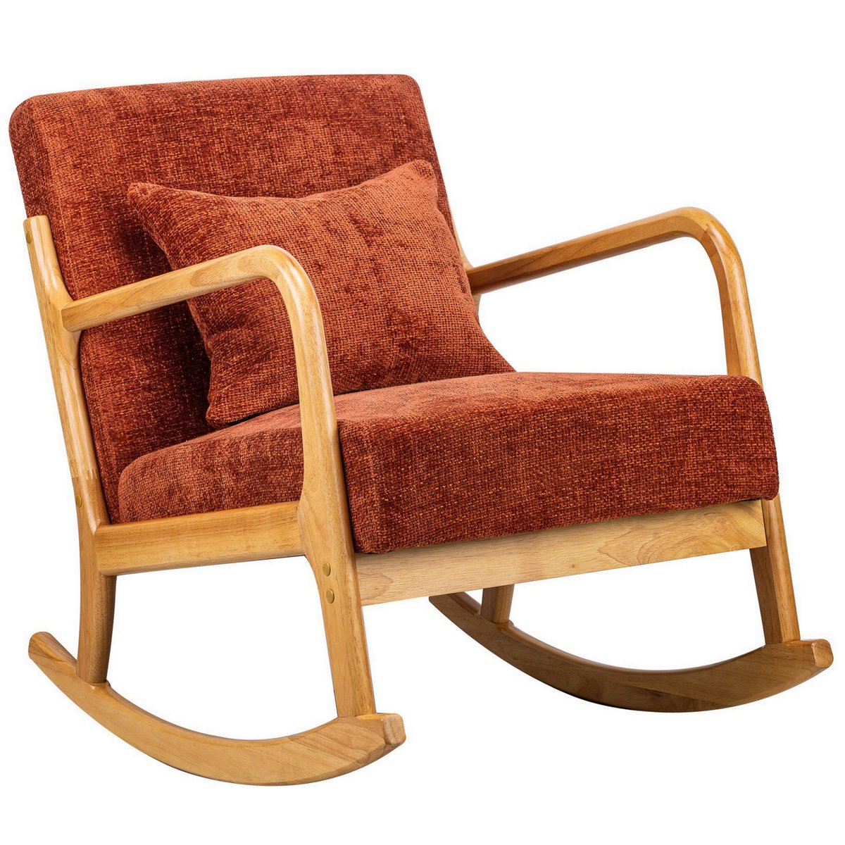 Rocking chair bois massif et tissu, DIANA terracotta, NORDLYS