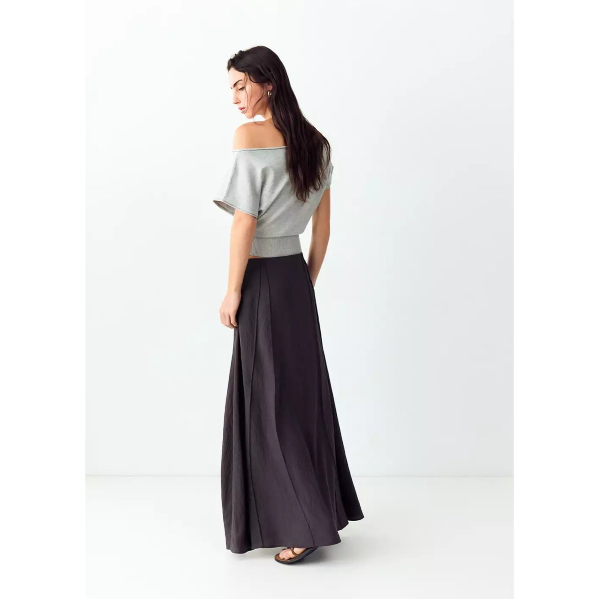 Jupe longue détail coutures marron, MANGO TEEN