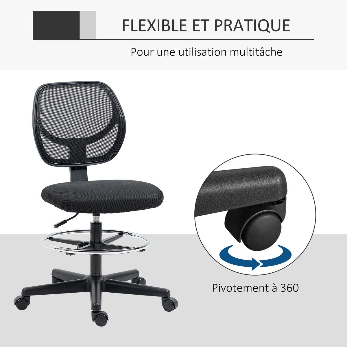 Chaise de bureau pour poste de travail debout noir, HOMCOM