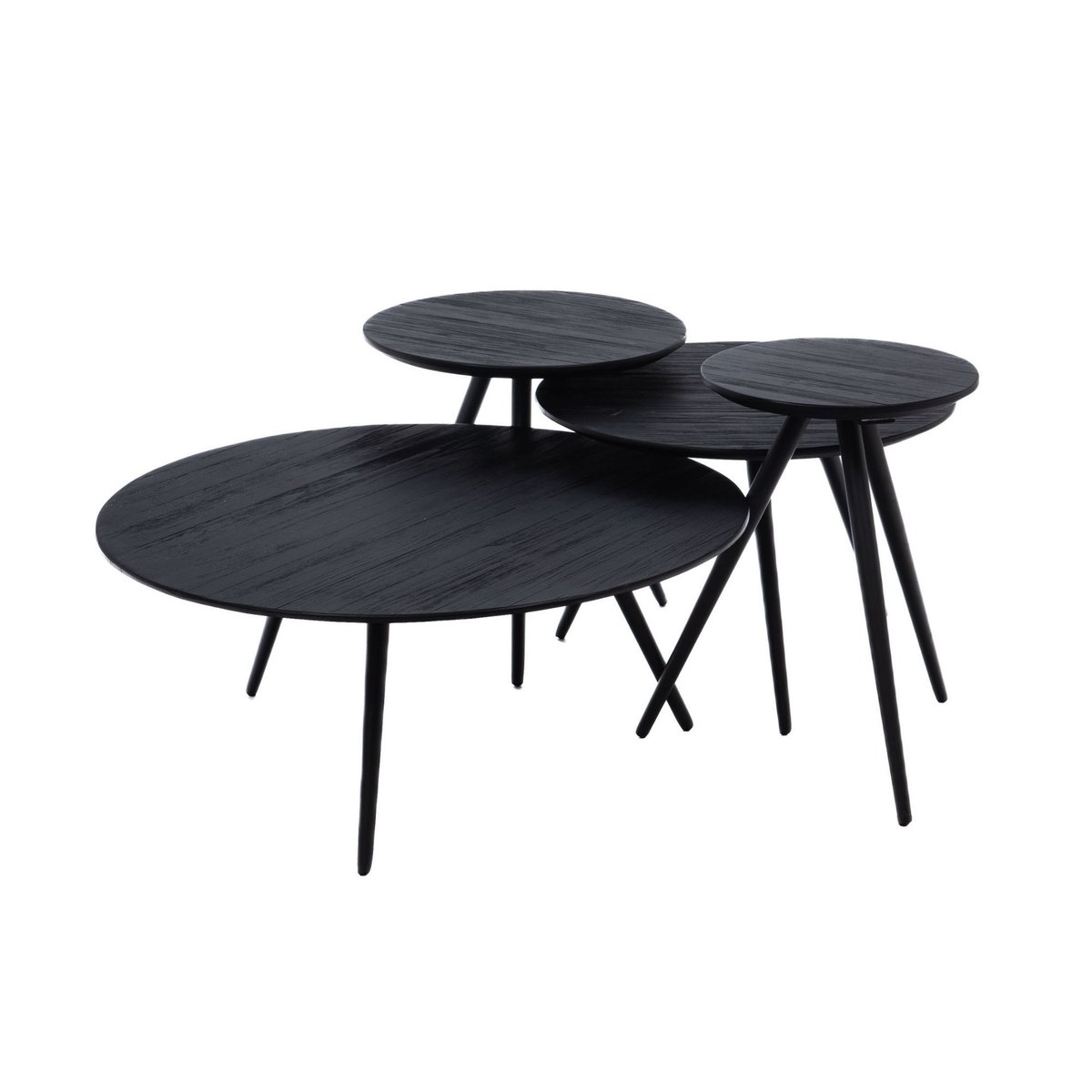 Tables basses rondes gigognes en teck recyclé noir (set de 4) - BENGO noir, AMADEUS