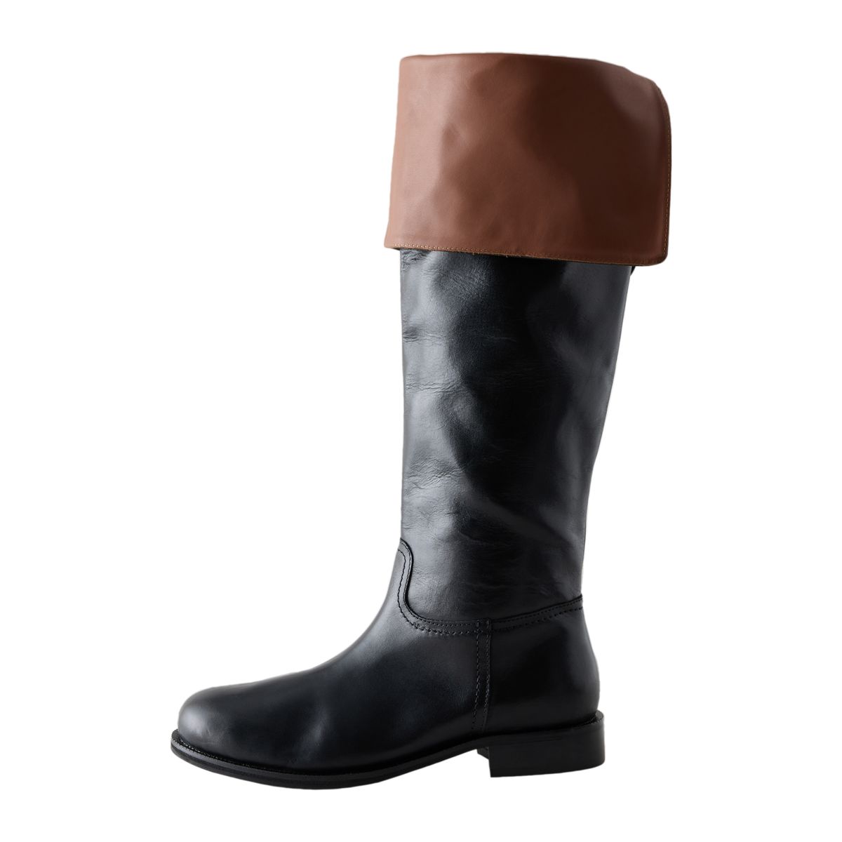 Bottes hauteur genou en cuir à rabat noir, NEXT