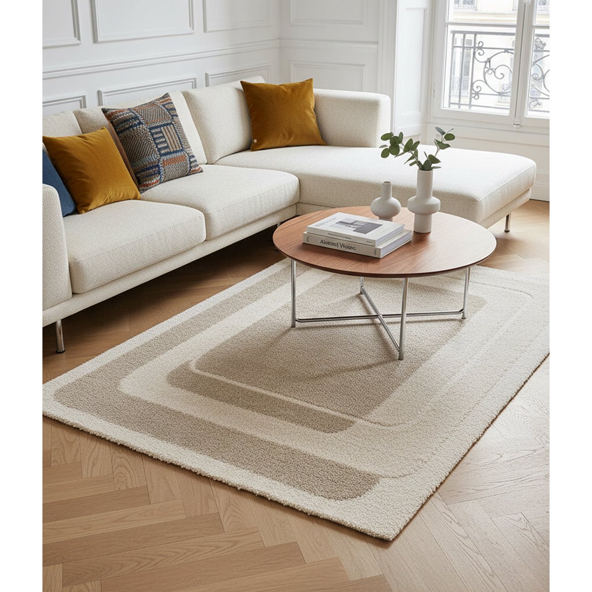 Tapis design doux et épais MIREO beige sable, AFK LIVING