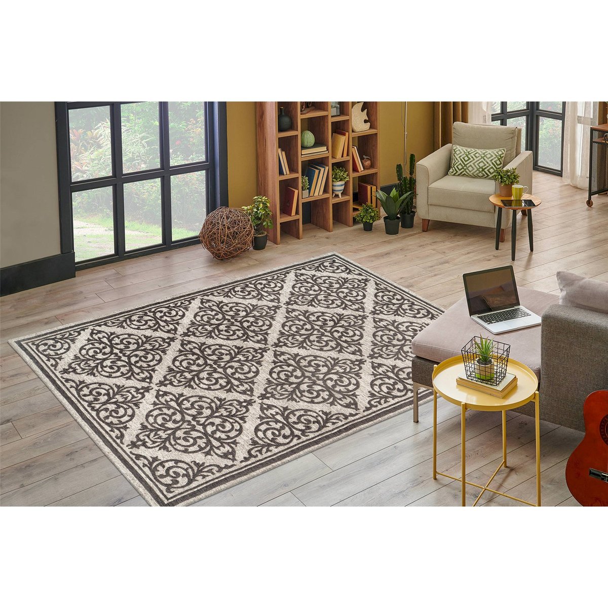 Tapis rectangulaire à motifs orientaux gris clair à motifs gris foncé, ARTE ESPINA