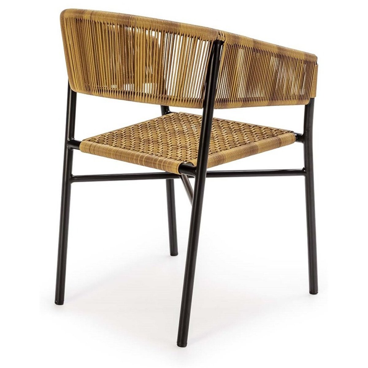 Chaise de jardin tressée avec accoudoirs noir et naturel, RECOLLECTION