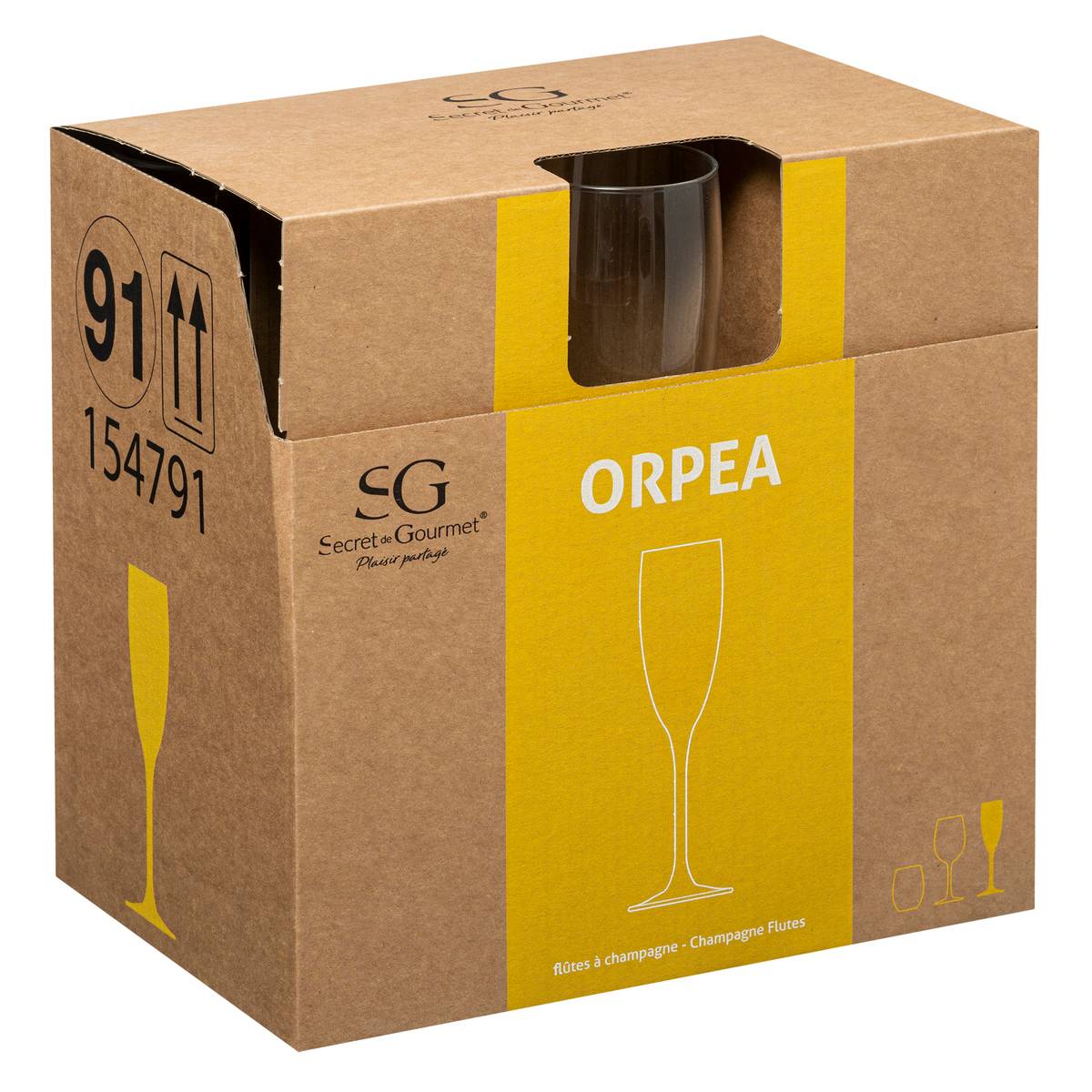 Lot de 6 flûtes à champagne en verre 16 cl ORPEA transparent, SECRET DE GOURMET