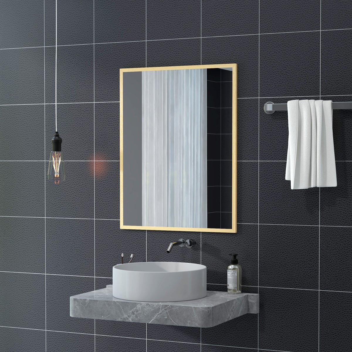 Miroir mural Verre Noir beige, HOMCOM