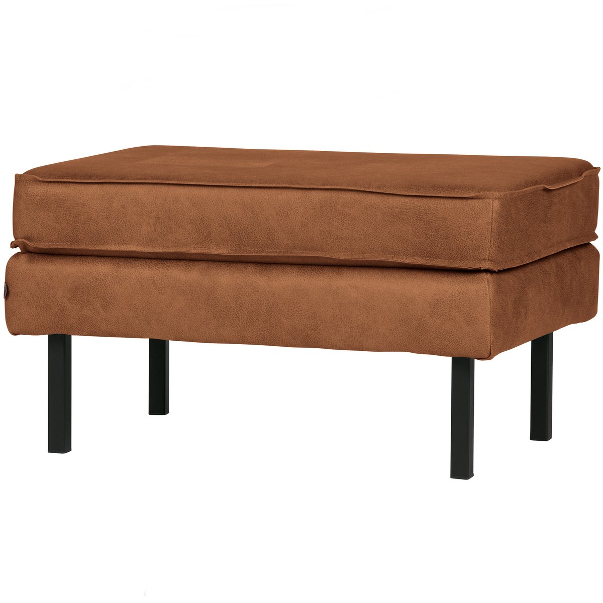Pouf cuir recyclé et repose-pieds en fer RODEO cognac, WOOOD