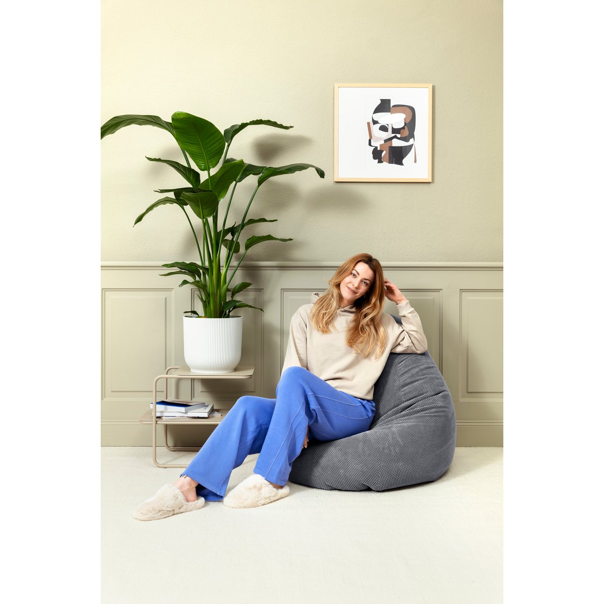Pouf interieur poire velours COMODO BEAN XXL naturel, MAGMA HEIMTEX