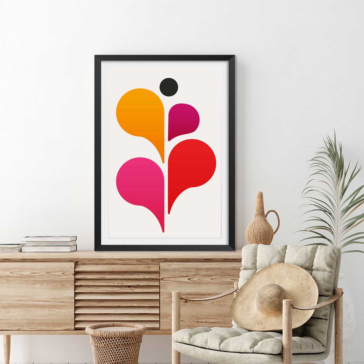 Poster seventies pink affiche + cadre en bois - noir, HEXOA