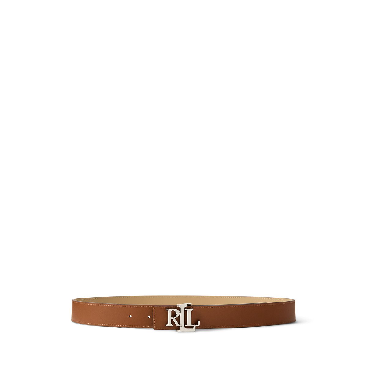 Cintura reversibile con logo, in pelle di vacchetta cammello, LAUREN RALPH LAUREN